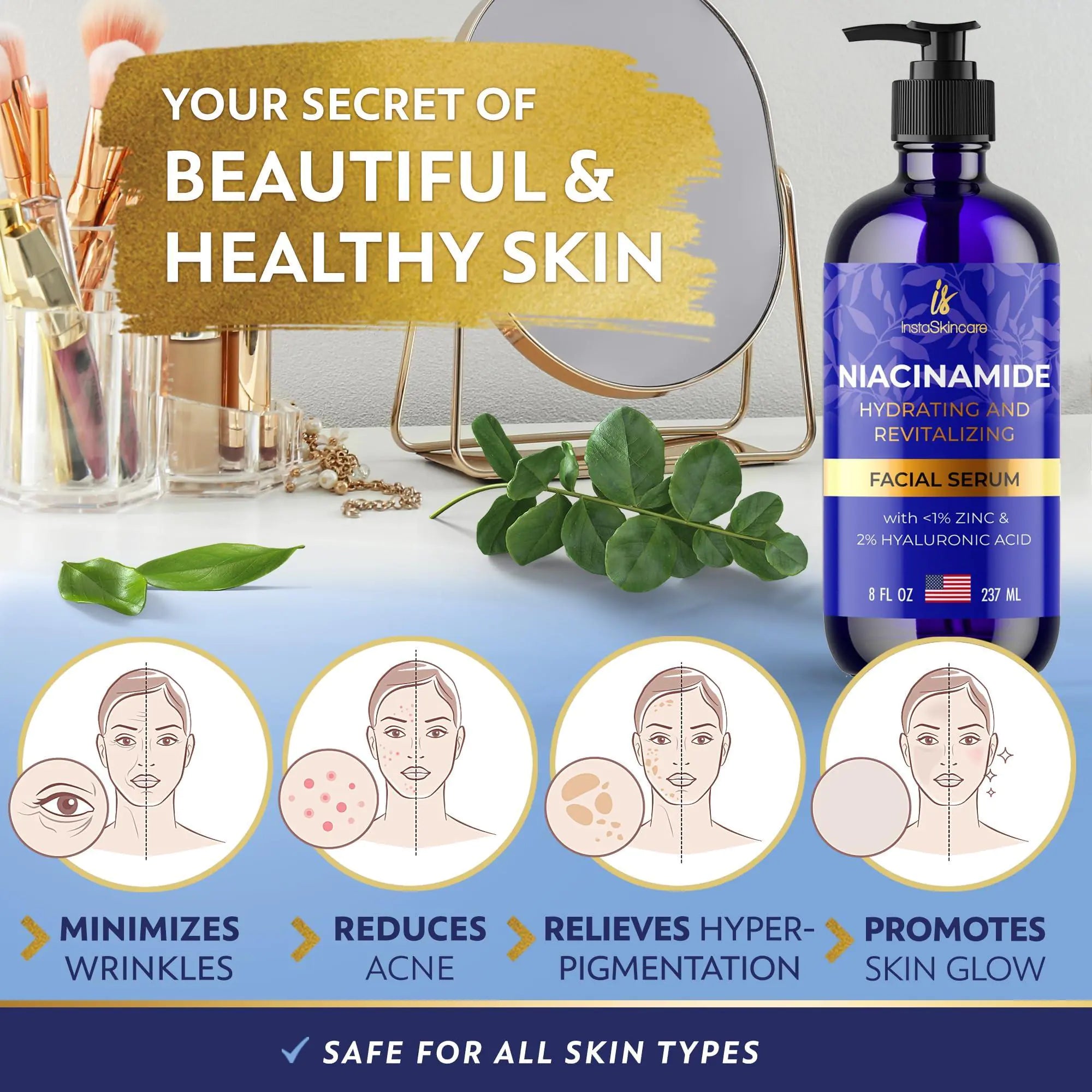 Niacinamide Serum 8Oz - 10% with Zinc, 1% Vitamin B3 Brightening Serum